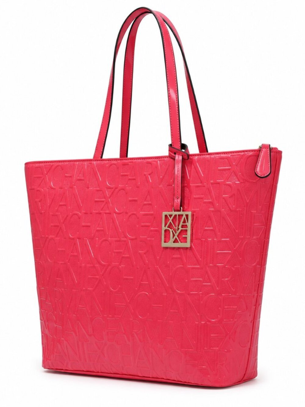 Armani Exchange Pink Embossed Logo Patent Leather Tote Bag Zip Top A|X